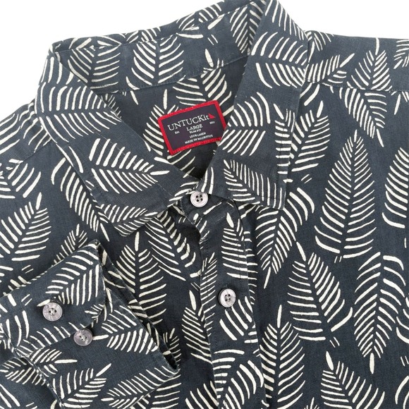 UNTUCKit Other - UNTUCKit Men's Large Slim Fit 100% Linen Leaf‎ Print Button Down Shirt Blue